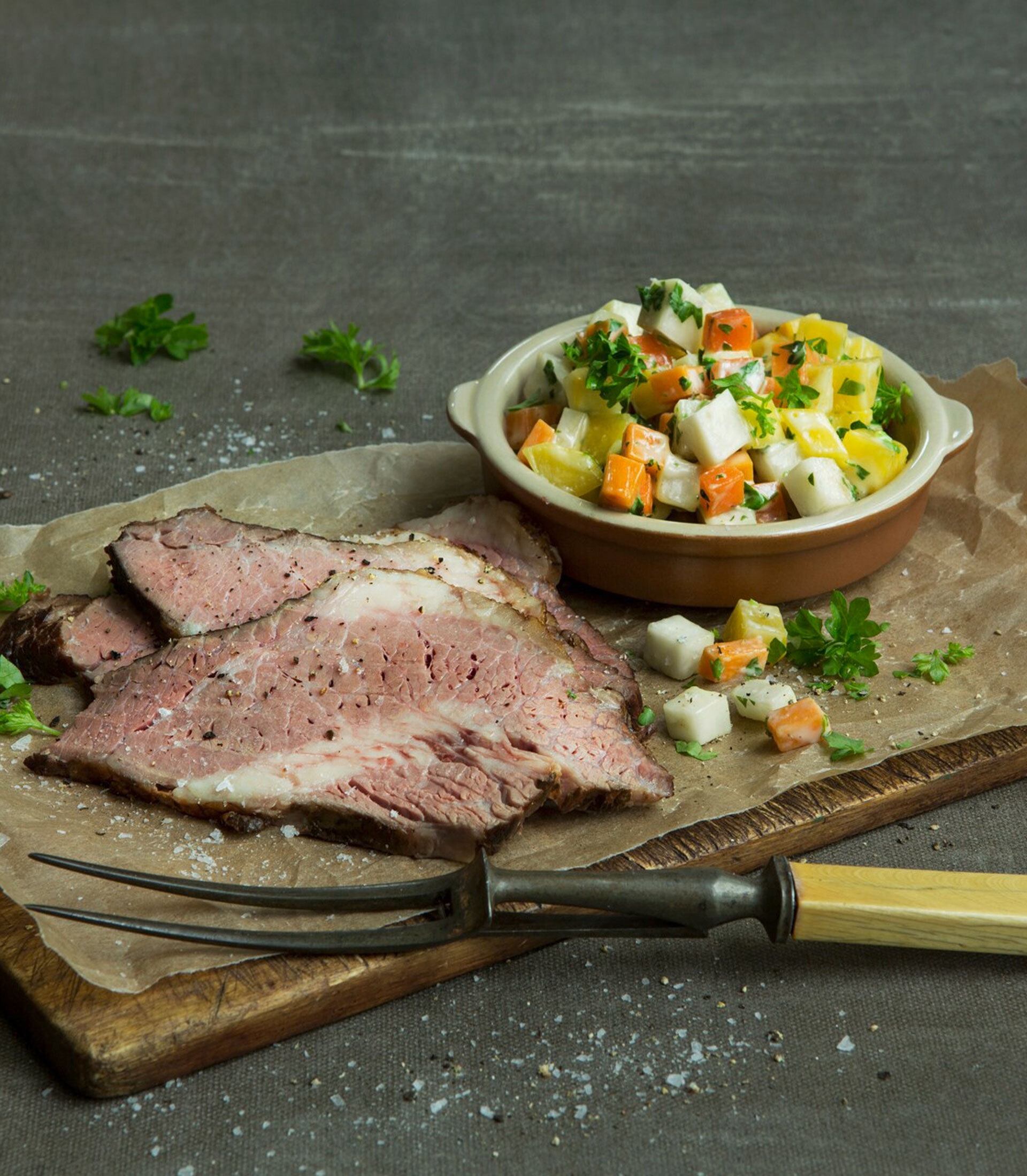 Brisket med kremede rotgrønnsaker