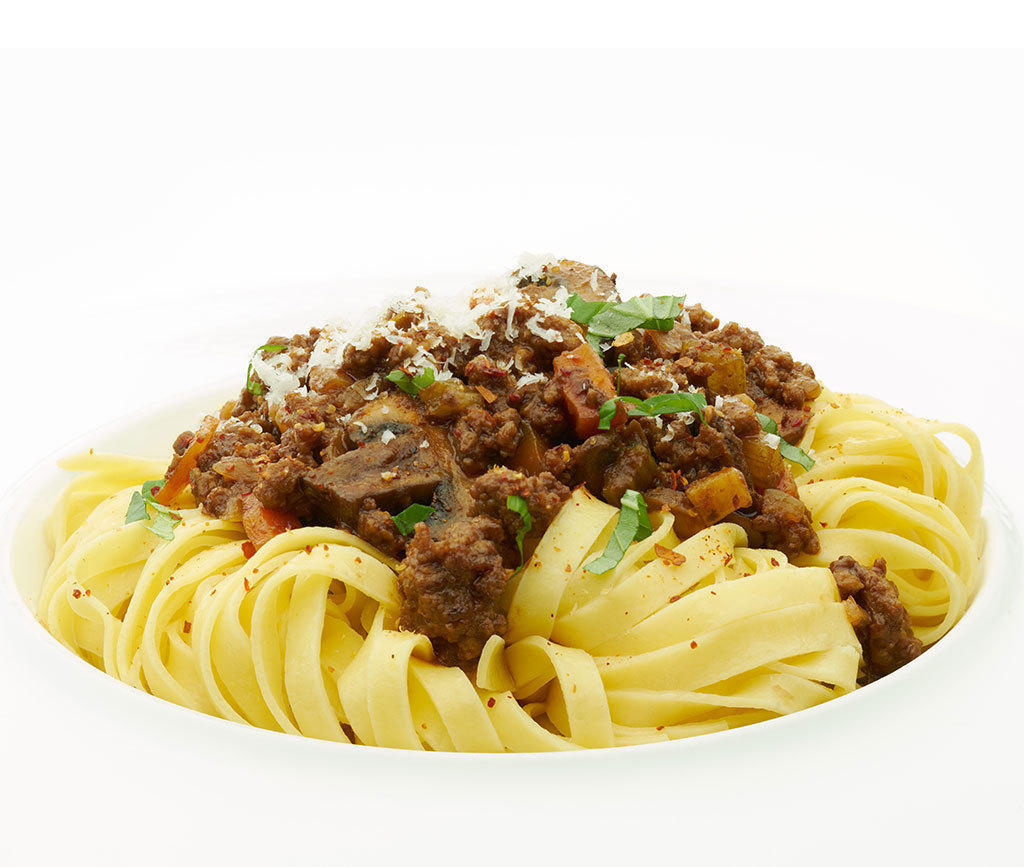 Pasta med biff og soppbolognese