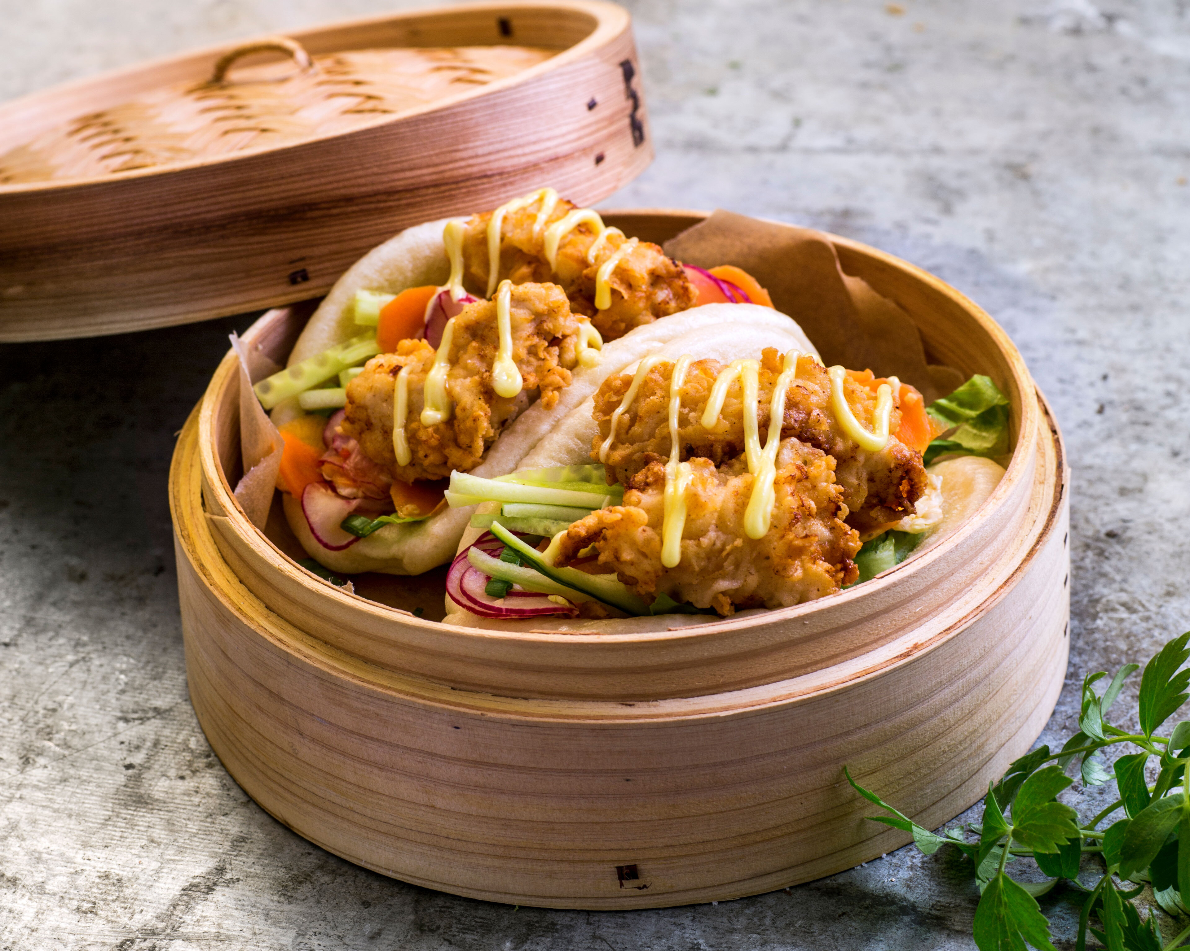 Bao (steamed buns) med Livèchekyllingnuggets