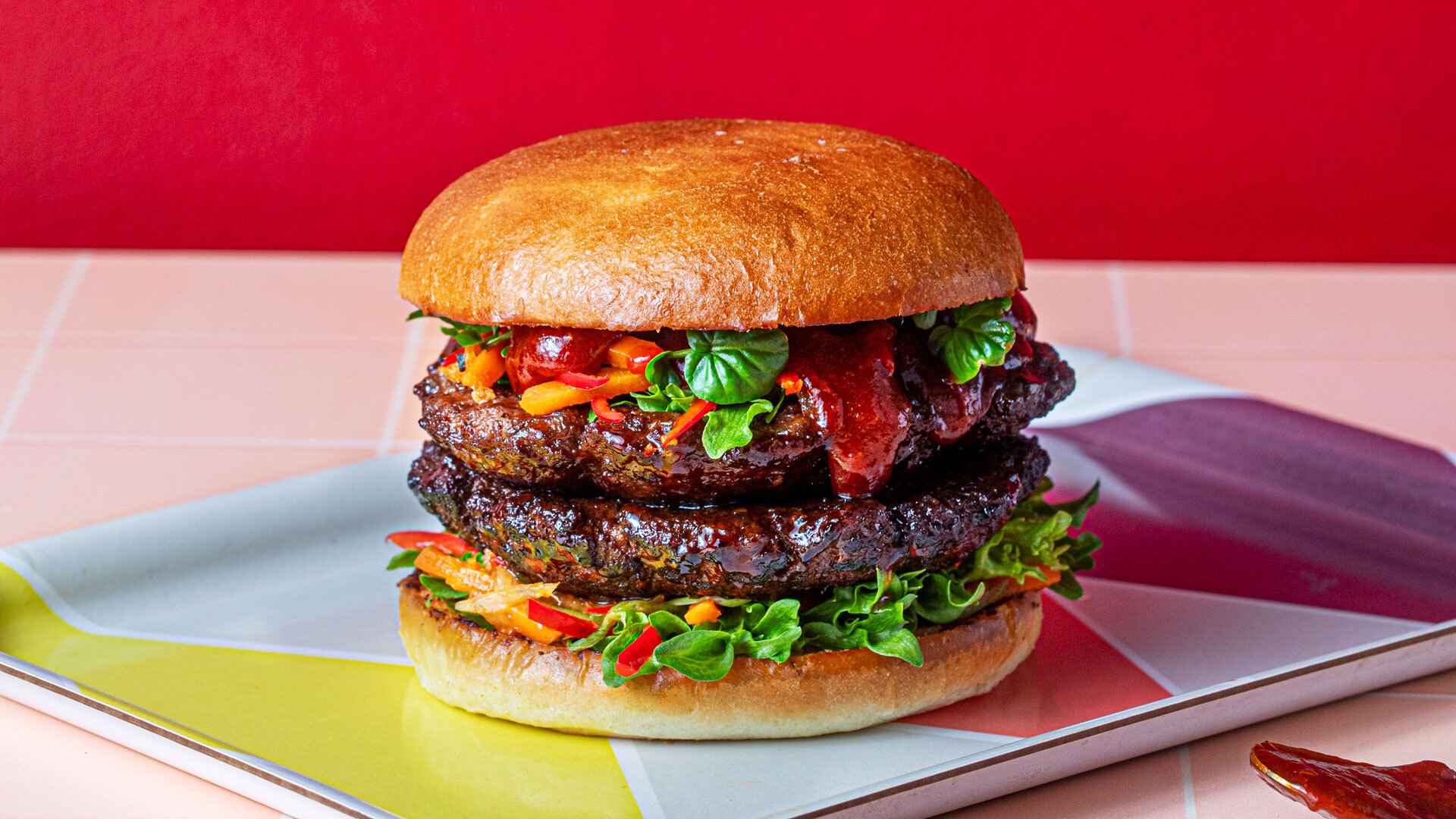 Comfort food Swicy gochujang smashburger