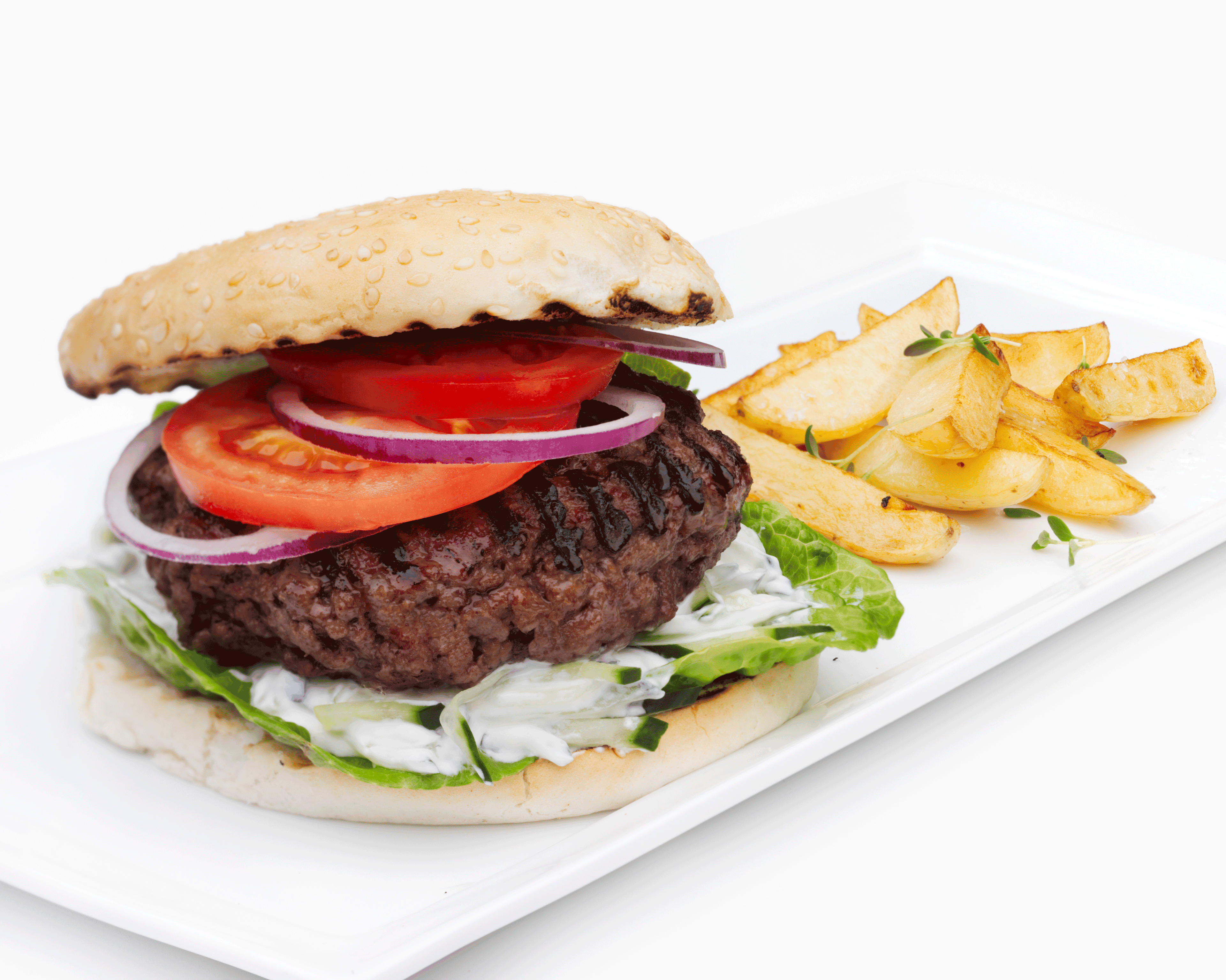 Lammeburger med tzatziki og ovnstekte batpoteter no017444