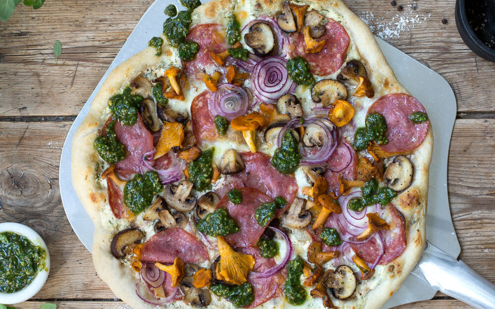 Italiensk pizza med Salami Siliana og sopp Nortura PROFF
